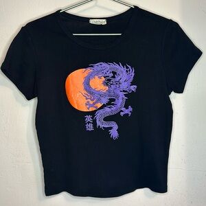 Moonchild Crop top Black Shirt Inspired by Los Angeles with Purple Dragon